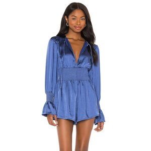 Revolve Long Sleeve Satin/Silk Romper Smocked with Tie